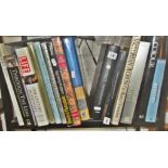 Shelf of hardback books on photography etc, including Man Ray, and auction catalogues