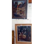 Pair of oils on canvas of Sherborne streets by Nancy UPSHALL, c. 1950's