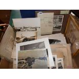 Box of assorted photographs including press photographs of airlines, floods, mountains etc