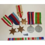 WW2 medals - 1939-45 Star, Africa Star with 1st Army bar, Italian Star, Defence medal and Victory