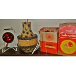 Bitossi-type large pottery table lamp, and two vintage boxed 'Infraphil' heat lamps