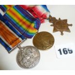 WW1 medal trio inscribed as awarded to "G-4939 Pte. A.H.G. Brown. E. Kent R."