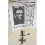 WW1 Military Cross Medal awarded to Second Lieut. George Frederick Gatenby, Machine Gun Corps.