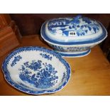 18th c. Chinese blue & white tureen and another similar dish