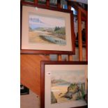 Pair of watercolours of Newquay beach by A. Irwin