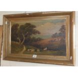 Mid 19th c. oil on canvas of a rural scene with sheep, signed J. Morris