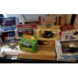 Shelf of modern diecast vehicles and planes