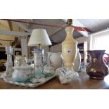 China dressing table set, set of three graduated jugs, Royal Doulton series ware jug and other