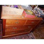 Pine three-drawer chest with brass handles