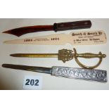 Four vintage paper knives or letter openers