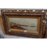 Victorian marine oil on board on gilt frame, monogrammed lower left