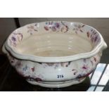 Victorian Copeland & Garrett Spode footbath, floral decorations with restored handles