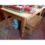 Modern pine kitchen table with turned legs approx 5 x 3.5ft
