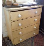 Old painted pine chest of four drawers with china handles