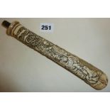 Finely carved Japanese Meiji bone or antler sword handle, approx 8.25" long