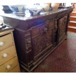 19th c. heavily carved oak Gothic or Jacobean style sideboard