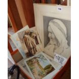 A group of pencil sketches and small watercolours by A. Pugh (fl. 1940s), together with 58