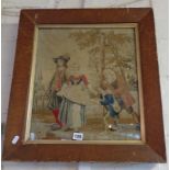 19th c. woolwork tapestry in original faux maple frame