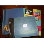 Three schoolboy stamp albums and a stamp stockbook