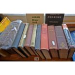 Shelf of books, including Debretts Peerage 1899, handbooks for Triumph Mayflower, Morris Minor and