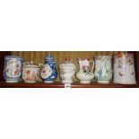 Seven various 18th c. Chinese mugs, lidded jars, tankards (A/F)