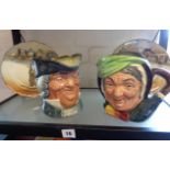 Royal Doulton character jugs - Sairey Gamp and Parson Brown and two Dickens series ware plates
