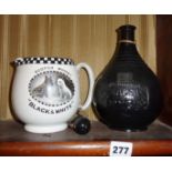 Royal Doulton stoneware Seager gin bottle with a stopper, and a Black and White Whisky water jug