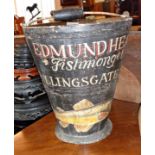 Coopered and painted wood bucket "Edmund Heap, Fishmonger, Billingsgate"
