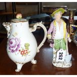 18th c. Frankenthal jug and cover together with an 18th c. Derby figure of a gardener