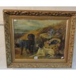 Gilt framed picture of two sporting dogs and game in the style of John Gifford