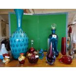 Holmegaard blue glass Kluk Kluk decanter by Jacob Bang with label and other similar glass, inc.