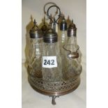 18th c. Adams style cruet stand with five cut glass silver topped bottles. Hallmarked for London