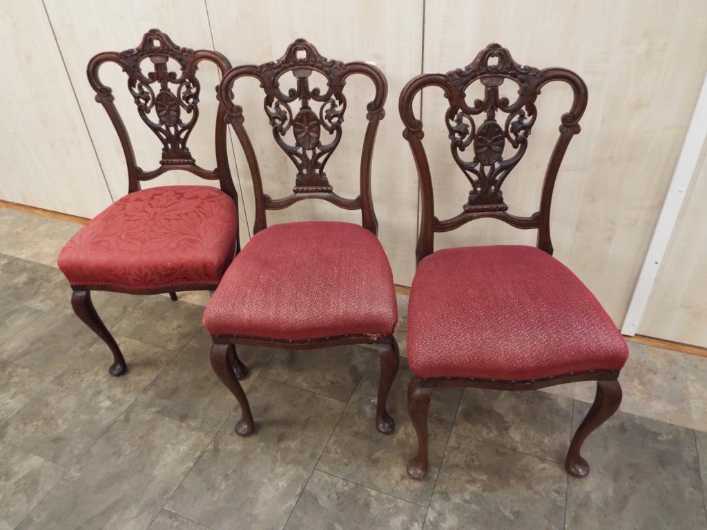 Three Chippendale style dining chairs with pierced and carved back splats, - Image 2 of 2