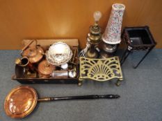 A large quantity of metalware to include brass, copper, plated, pewter,