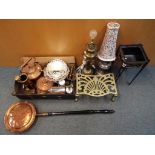 A large quantity of metalware to include brass, copper, plated, pewter,