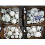 Four boxes containing a quantity of ceramic tableware part tea services to include Colclouch,