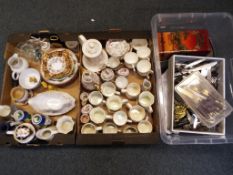 A good lot to contain three boxes of ceramics and cutlery,