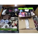 Two boxes containing a mixed lot to include costume jewellery, a ceramic electric kettle,