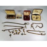 A quantity of gentleman's cufflinks some in cases and a quantity of watch chains - This lot MUST