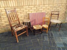 A good mixed lot of furniture to include two chairs, a stool, a card table,