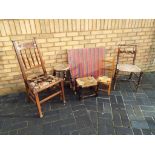 A good mixed lot of furniture to include two chairs, a stool, a card table,