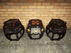 Three hexagonal occasional tables in Asian style - This lot MUST be paid for and collected,