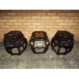 Three hexagonal occasional tables in Asian style - This lot MUST be paid for and collected,