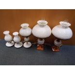 Five decorative electric table lamps with milk glass shades in the style of oil lamps (5) - This