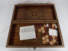 Good quality inlaid backgammon gaming board with counters - This lot MUST be paid for and collected,