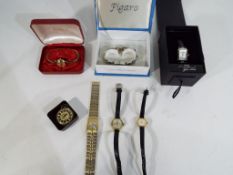 Six lady's wrist watches and a fob watch to include Timex, Sekonda, Sapna and similar.