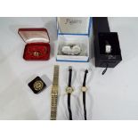 Six lady's wrist watches and a fob watch to include Timex, Sekonda, Sapna and similar.