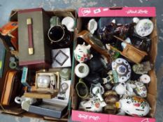Two boxes containing a good mixed lot to include a Rolls Royce razor, a Remington vintage shaver,