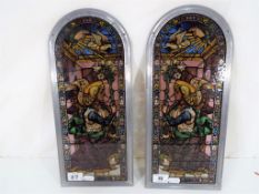 Two decorative stained glass panels 38 cm in height - This lot MUST be paid for and collected,