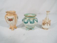 Royal Worcester - three miniature vases stamped to the base Hadley Worcester,